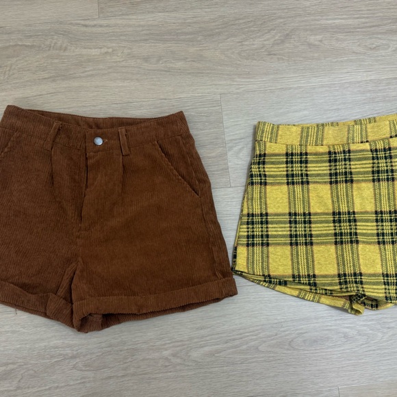 Bundle Brown Corduroy and Yellow Plaid Skorts Size Small - Picture 2 of 8